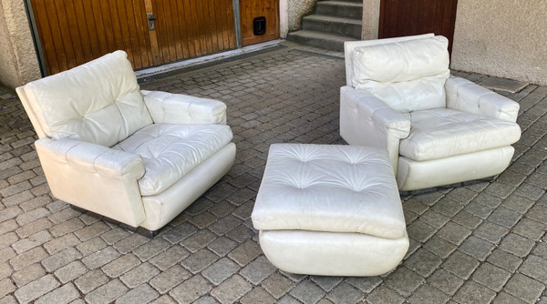 Coppia di poltrone e ottomane Jacques Charpentier per roche et bobois
