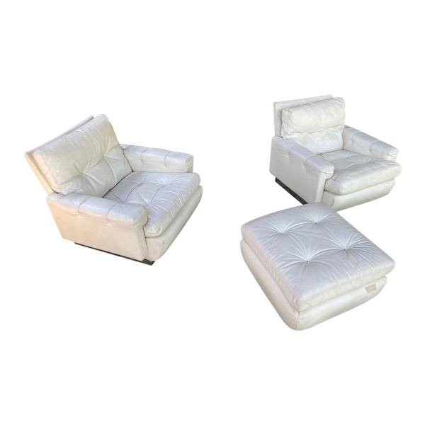Coppia di poltrone e ottomane Jacques Charpentier per roche et bobois