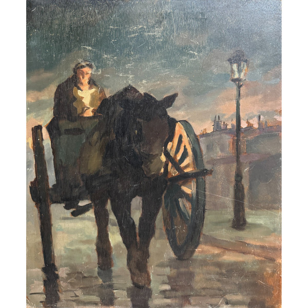 Scuola francese del XX secolo - Parigi, En Calèche, 1910-1920 circa