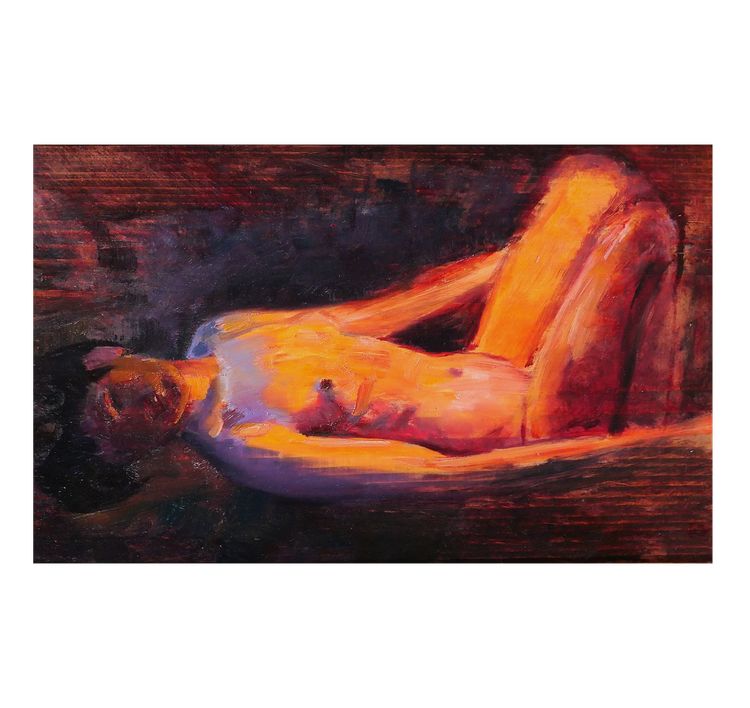 Emile Tremblay 1855-1935 Sitzende nackte Frau, Effekt in Mauve und Orange, Gemälde, um 1900