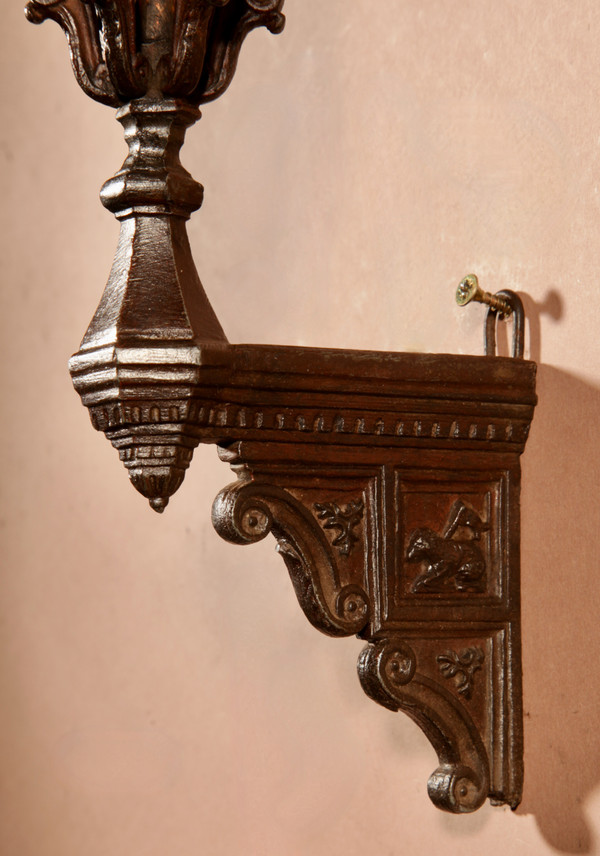 A Magnificent Pair Of Very Fine Cast Iron Divine Small Lamps / Lanterns In White Metal