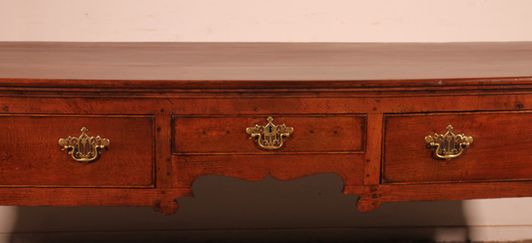Large Oak Console Or Dresser Base With Three Drawers - 18th Century