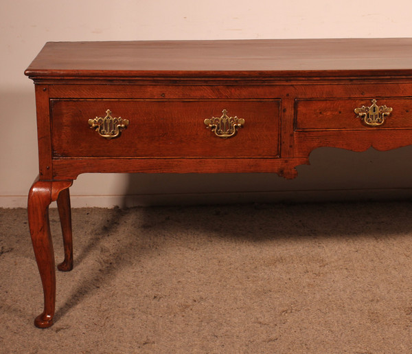 Large Oak Console Or Dresser Base With Three Drawers - 18th Century