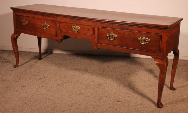 Large Oak Console Or Dresser Base With Three Drawers - 18th Century
