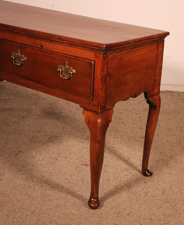 Large Oak Console Or Dresser Base With Three Drawers - 18th Century