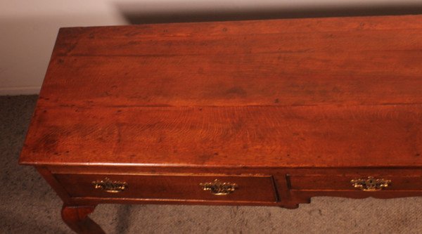Large Oak Console Or Dresser Base With Three Drawers - 18th Century
