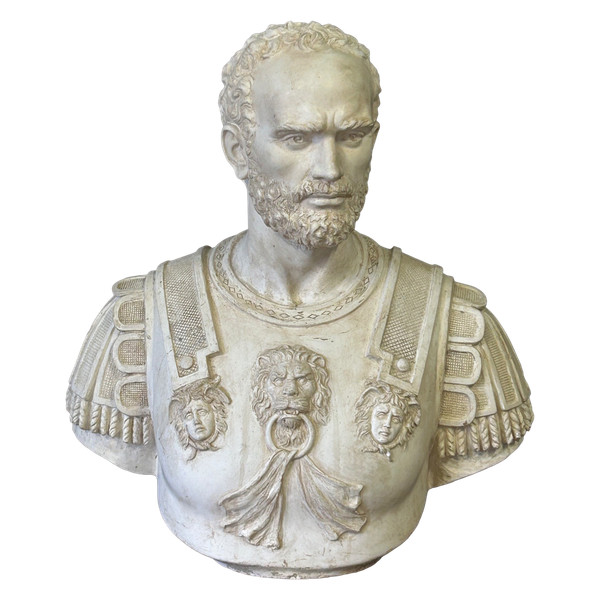 Grande ritratto di imperatore romano con corazza - Scultura in gesso del XX secolo