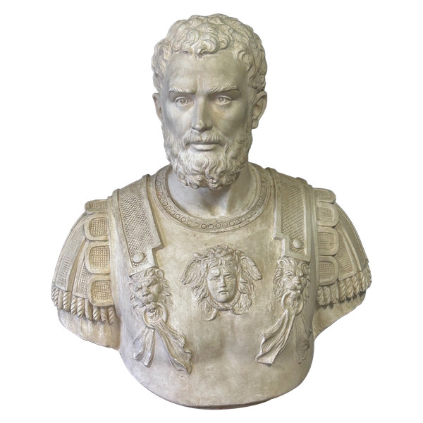 Grande ritratto di imperatore romano con corazza - Scultura in gesso del XX secolo