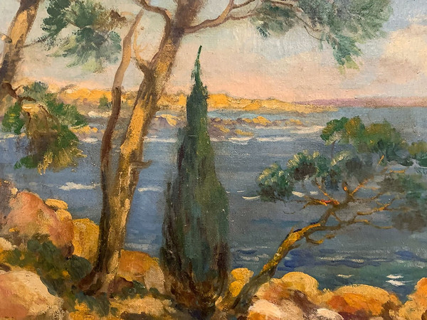 Costa Azzurra, 100 cm, firmato : Charles Blondin , circa 1950, Provenza, Marina