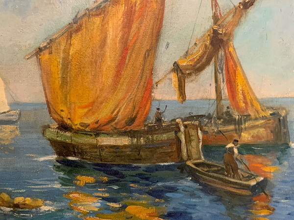 Costa Azzurra, 100 cm, firmato : Charles Blondin , circa 1950, Provenza, Marina