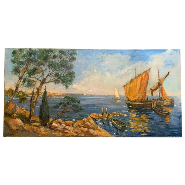 Costa Azzurra, 100 cm, firmato : Charles Blondin , circa 1950, Provenza, Marina