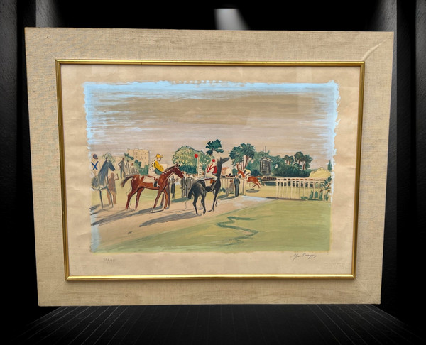 LARGE COLOR LITHOGRAPH SIGNED YVES BRAYER ( 1907-1990 ) HORSE SHOW
