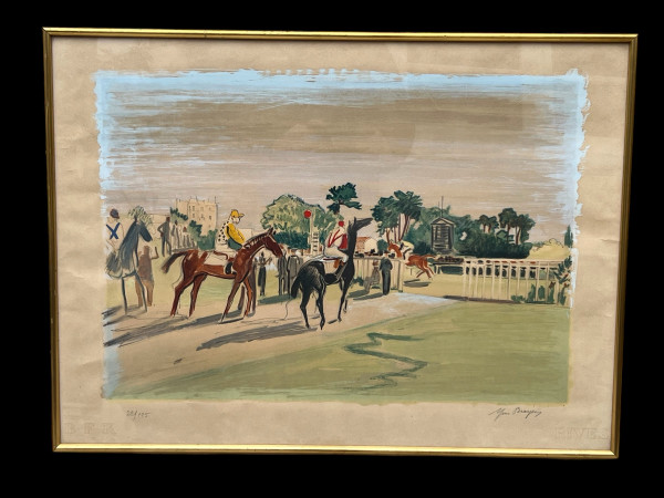 LARGE COLOR LITHOGRAPH SIGNED YVES BRAYER ( 1907-1990 ) HORSE SHOW