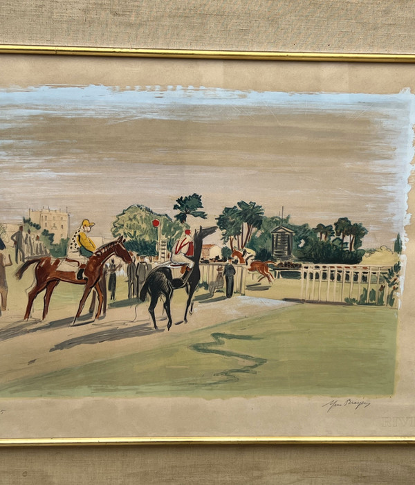 LARGE COLOR LITHOGRAPH SIGNED YVES BRAYER ( 1907-1990 ) HORSE SHOW