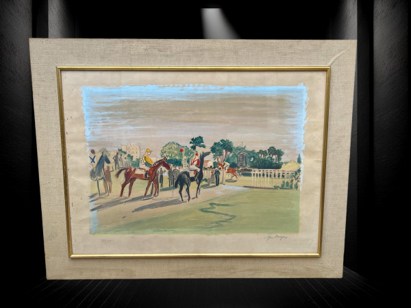 LARGE COLOR LITHOGRAPH SIGNED YVES BRAYER ( 1907-1990 ) HORSE SHOW