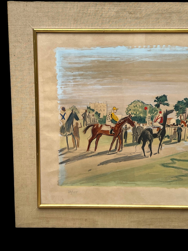 LARGE COLOR LITHOGRAPH SIGNED YVES BRAYER ( 1907-1990 ) HORSE SHOW