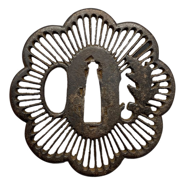 Iron TSUBA from the SAOTOME school, Kikka-gata. Mumei. With certificate NBTHK JAPAN - Edo Period