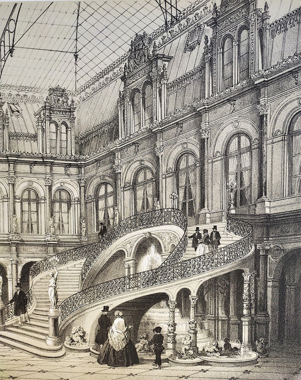 Paris City Hall Lithograph 19th Century Old Print