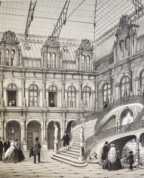 Paris City Hall Lithograph 19th Century Old Print