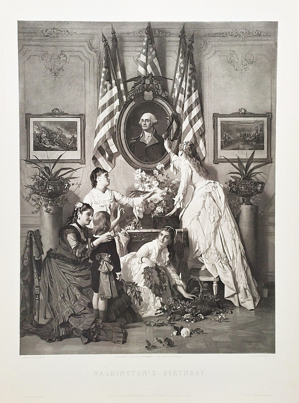 Washington's Birthday Etats-Unis Amérique Photogravure Historique d'Après Charles Baugniet 