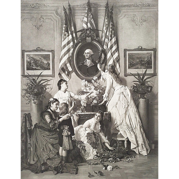 Washington's Birthday Etats-Unis Amérique Photogravure Historique d'Après Charles Baugniet 