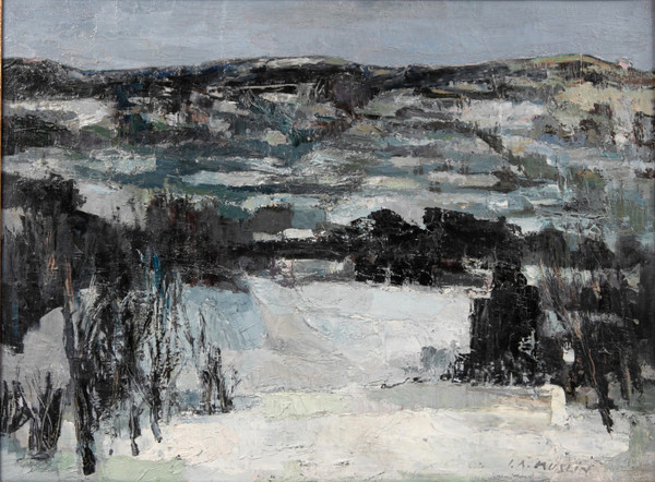 Paysage de neige, huile sur toile, Joseph Muslin 