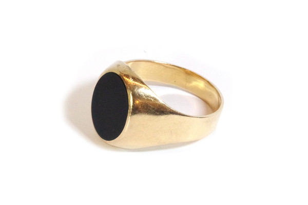 Anello uomo in onice in oro 18 carati, anello vintage, anello con sigillo, gioielleria vintage, onice pietra nera