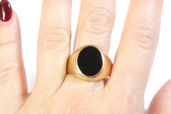 Anello uomo in onice in oro 18 carati, anello vintage, anello con sigillo, gioielleria vintage, onice pietra nera