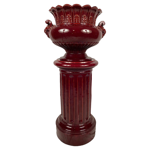 Complete with red glazed ceramic planter on column
