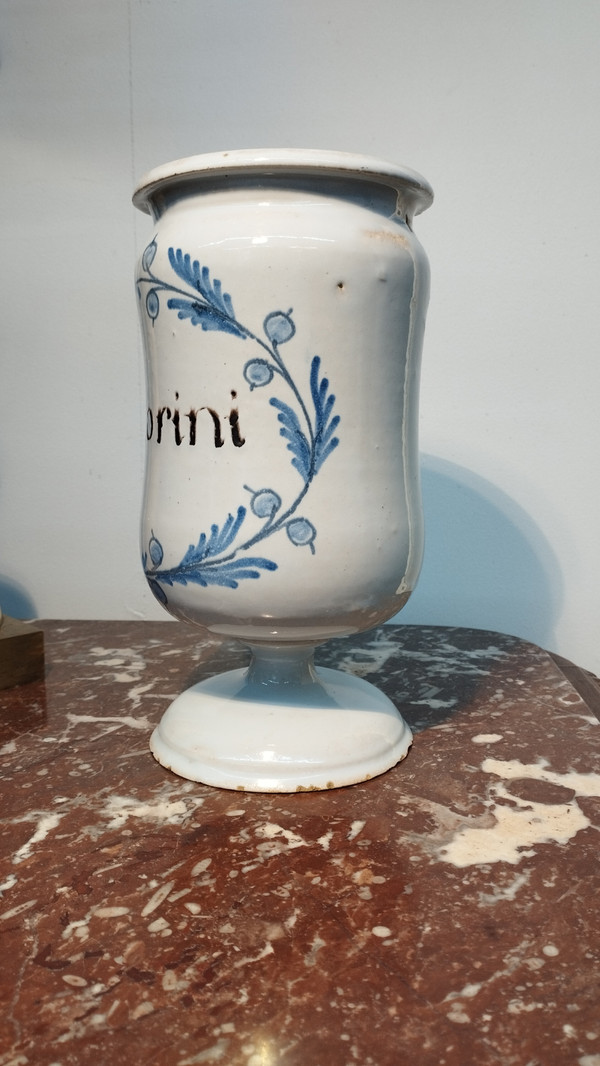 Pharmacy jar " OP . LORINI" in earthenware late 18th century Italy