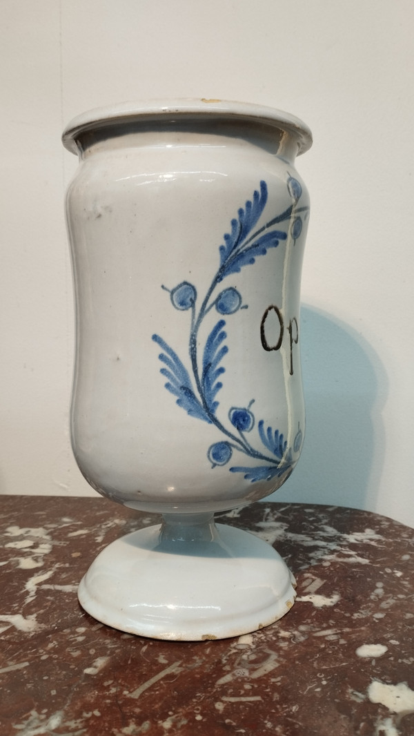 Pharmacy jar " OP . LORINI" in earthenware late 18th century Italy