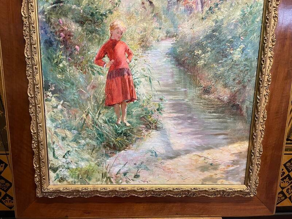 Gemälde - Öl auf Leinwand René GUÉRIN 1891 „Junges Mädchen im Garten“