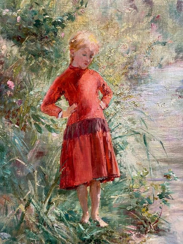 Gemälde - Öl auf Leinwand René GUÉRIN 1891 „Junges Mädchen im Garten“