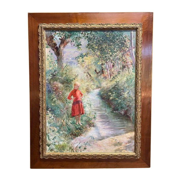 Gemälde - Öl auf Leinwand René GUÉRIN 1891 „Junges Mädchen im Garten“