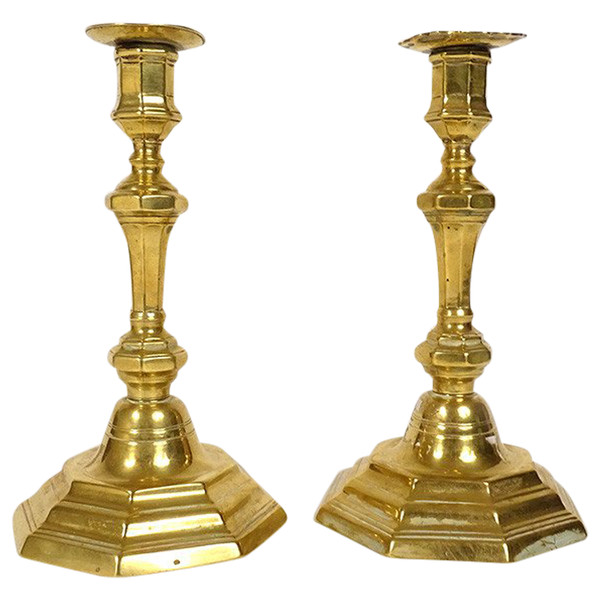 Pair of Louis XIV Candlesticks Bronze Gilt C Crowned 17th Century