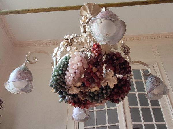 Large art deco Murano chandelier Wrought iron grape cluster chandelier