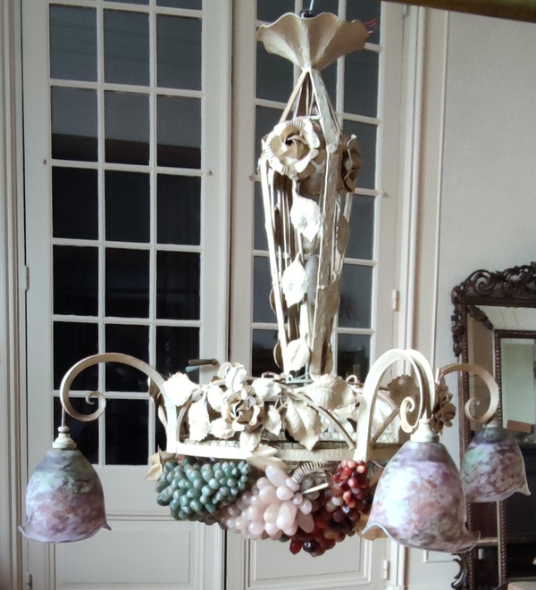 Large art deco Murano chandelier Wrought iron grape cluster chandelier
