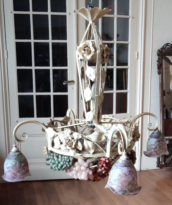 Large art deco Murano chandelier Wrought iron grape cluster chandelier