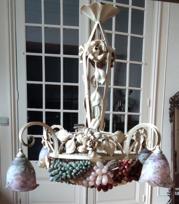 Large art deco Murano chandelier Wrought iron grape cluster chandelier
