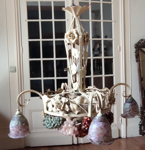 Large art deco Murano chandelier Wrought iron grape cluster chandelier