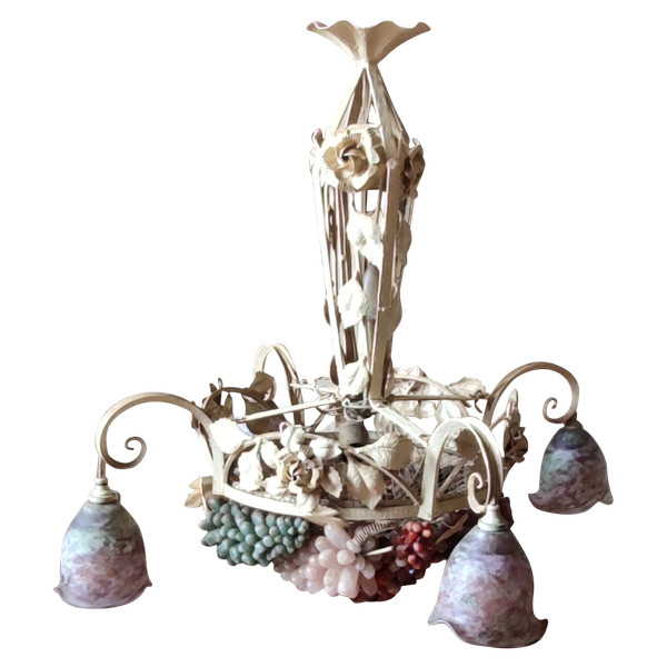 Large art deco Murano chandelier Wrought iron grape cluster chandelier