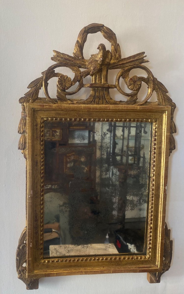 Pediment mirror - Gilded wood - Regency period - France - 18th century