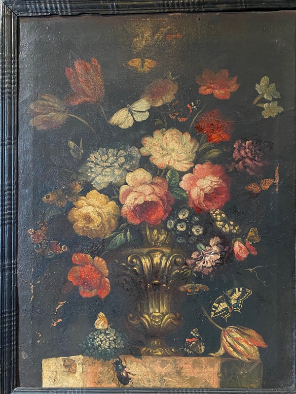 Huile Sur Toile - Nature Morte/ Bouquet De Fleurs - XVII ème