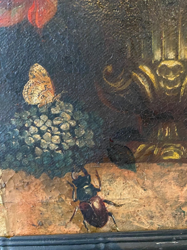 Huile Sur Toile - Nature Morte/ Bouquet De Fleurs - XVII ème