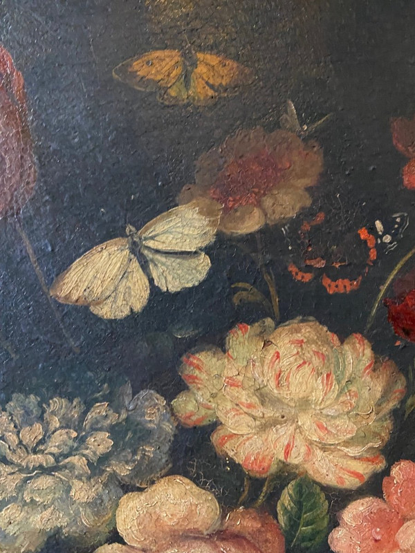 Huile Sur Toile - Nature Morte/ Bouquet De Fleurs - XVII ème