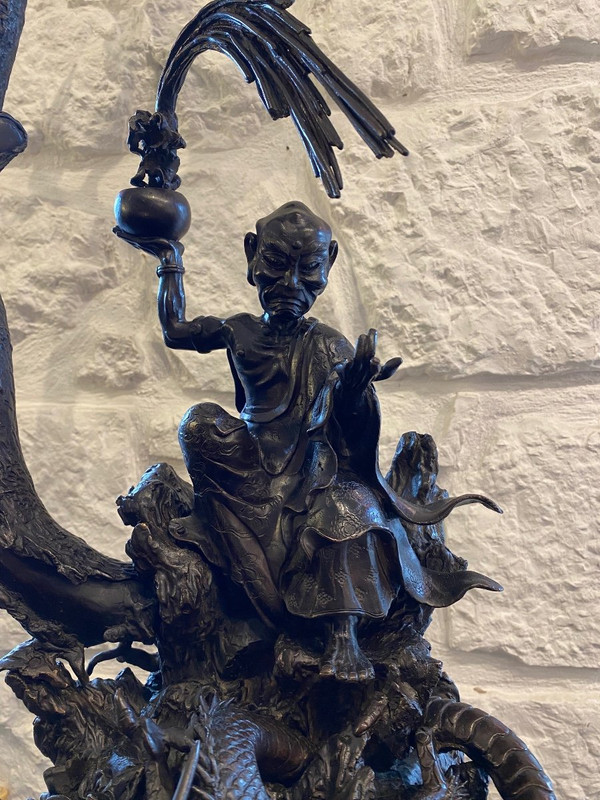 Importante Scultura - Bronzo - Rakan - Periodo Meiji - Giappone - XIX secolo
