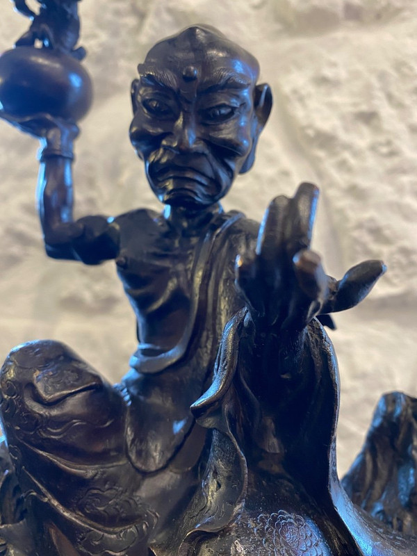 Importante Scultura - Bronzo - Rakan - Periodo Meiji - Giappone - XIX secolo