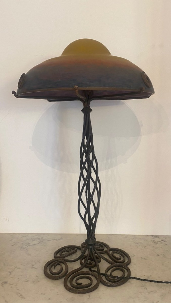 Lampe - Muller - Pâté De Verre/fer Forgé - France - XX ème