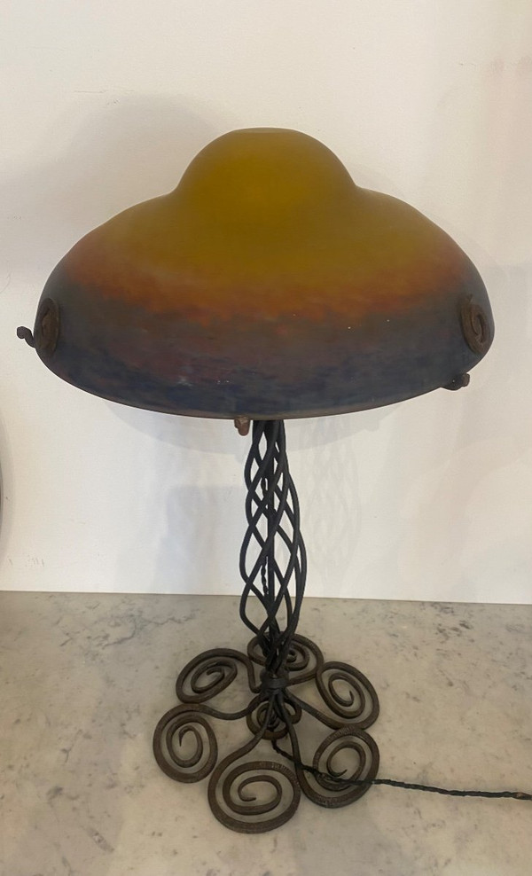 Lampe - Muller - Pâté De Verre/fer Forgé - France - XX ème
