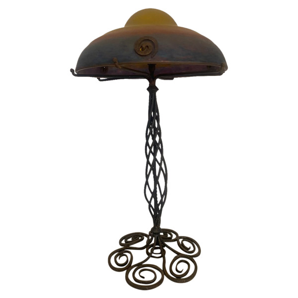 Lampe - Muller - Pâté De Verre/fer Forgé - France - XX ème